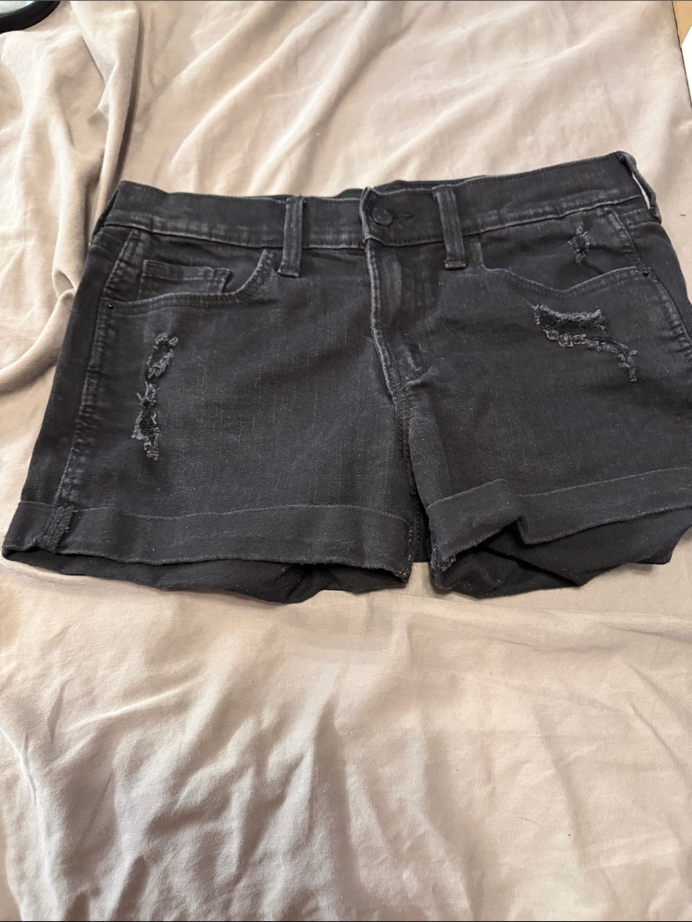 Women's Black Distressed Rolled-Hem Jean Shorts